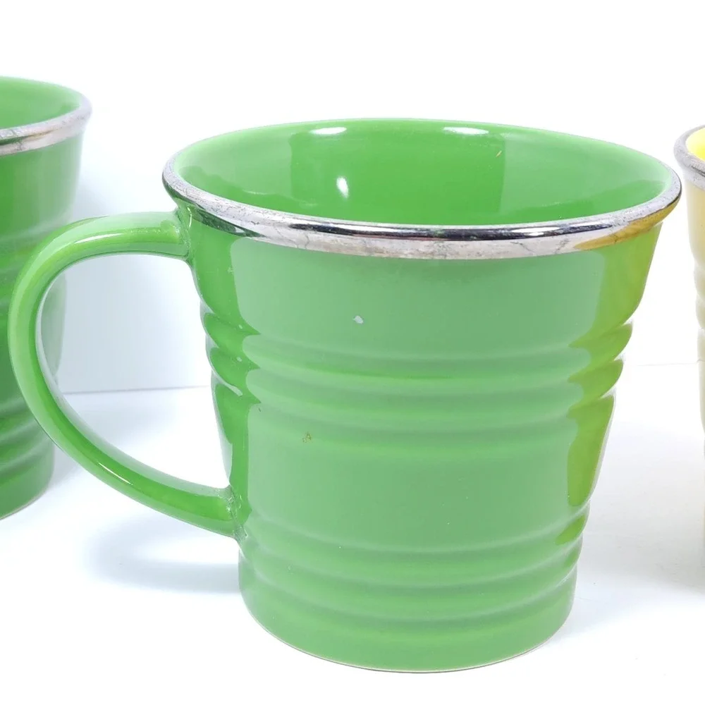 STARBUCKS 2007‎ 14 OZ Set  2-Green 2-Yellow Sand Pail Bucket Coffee Coffee Cup
